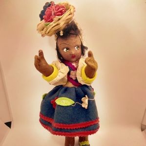 Vintage Cloth Doll Brazilian Folk Art Felt Doll Foreign International c1950.